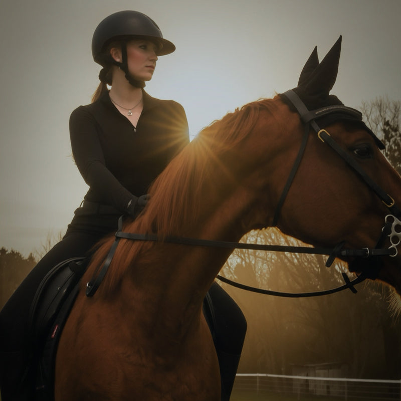 Manège Equestrian founder with her horse, representing the inspiration behind the first collection